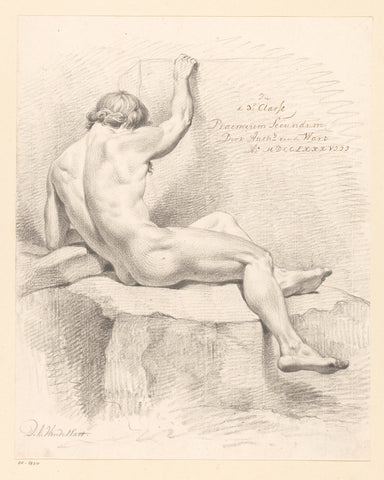 Seated male nude, seen on the back (2nd prize 1788), Derk Anthony van de Wart, 1788 Canvas Print