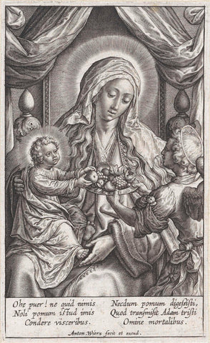 Maria with Christ child and angel, Antonie Wierix (II), 1565 - 1604 Canvas Print