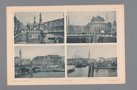 Four faces of Hamburg, depicted the Brooksbrücke, Hopfensack and Messberg, the Wandrahmsbrücke and the Baumwall, Wilhelm Dreesen, 1894 Canvas Print