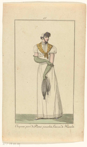 Elegantia, or magazine of fashion, luxury and taste for ladies, October 1807, No. 25 : Chapeau paré de Plumes panachées..., anonymous, 1807 Canvas Print