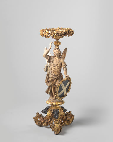 Gueridon in the shape of an angel figure with drapery on volute-shaped tripod with wild boar heads, anonymous, 1700 Canvas Print