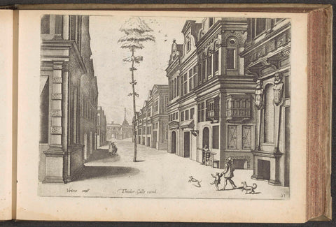 Street view with a man with child and two dogs, Johannes or Lucas van Doetechum, 1601 Canvas Print