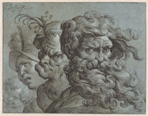 Four Character Heads of Boys and Men of Different Ages, Carlo Biffi, c. 1635 - c. 1650 Canvas Print