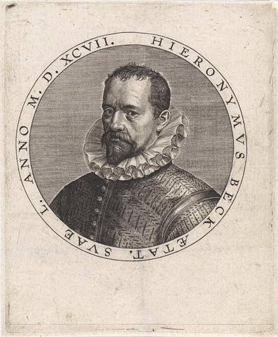 Portrait of Hieronymus Beck, at the age of 50, Johannes Wierix (attributed to), 1597 Canvas Print