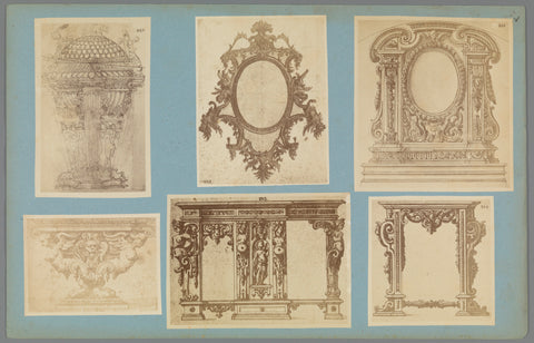 Six photo reproductions of drawings of architectural elements, anonymous, c. 1875 - c. 1900 Canvas Print