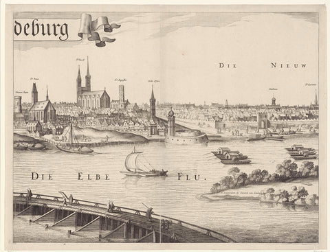 View of Magdeburg, right center page, Jan van de Velde (II), 1688 - 1727 Canvas Print