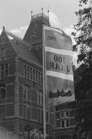 Flag in front of the main building, 1985 Canvas Print