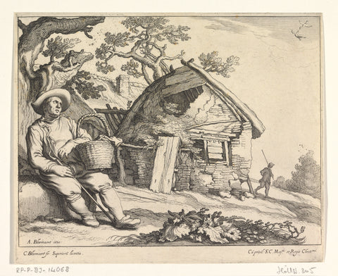 Man in front of a farmhouse, Cornelis Bloemaert (II), 1630 - 1633 Canvas Print