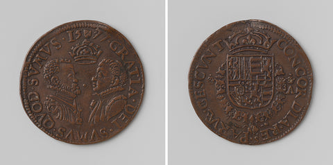 Philip II and Anna-Maria, King and Queen of Spain, Arithmetic Medal of the States of Utrecht, anonymous, 1577 Canvas Print