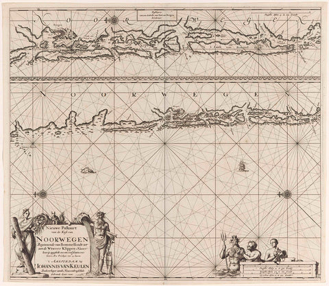 Pass map of a part of the coast of Norway in the vicinity of Bergen, Jan Luyken, 1681 - 1799 Canvas Print