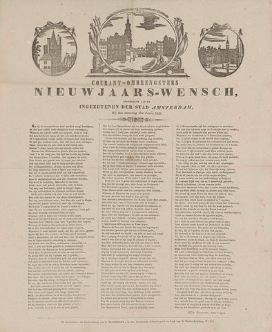 New Year's wish of the Amsterdam courantombrengers for the year 1848, anonymous, 1847 - 1848 Canvas Print