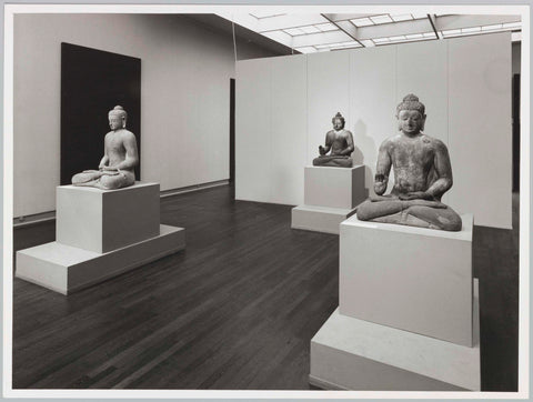 Three Buddha statues on pedestals, 1977 Canvas Print