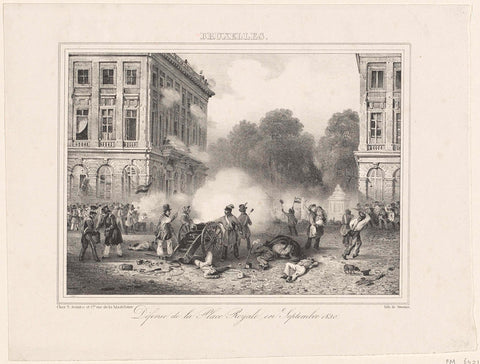 Defence of the Place Royale in Brussels, 1830, Pierre Simonau, 1830 - 1831 Canvas Print