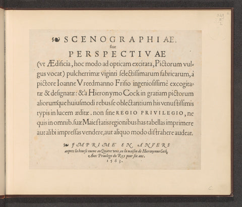 Title page for: Scenographiae, sive Perspectivae, 1563, Hieronymus Cock, 1563 Canvas Print