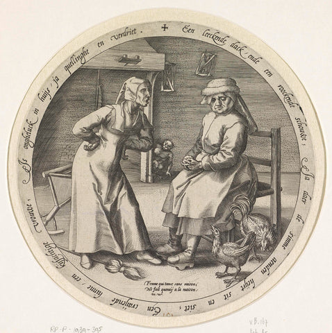 The scolding woman and the cackling hen, Johannes Wierix, 1566 - 1570 Canvas Print