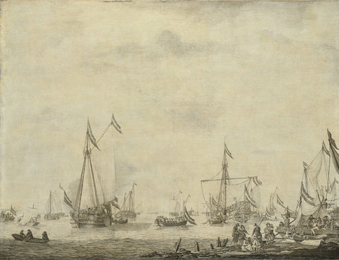 Royal Yacht and State Yacht Sail from Moerdijk with Charles II, King of England, on board, 1660, Willem van de Velde (I), 1660 - 1693 Canvas Print