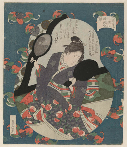 Beauty looks at her hairstyle, Utagawa Sadakage, 1830 - 1835 Canvas Print