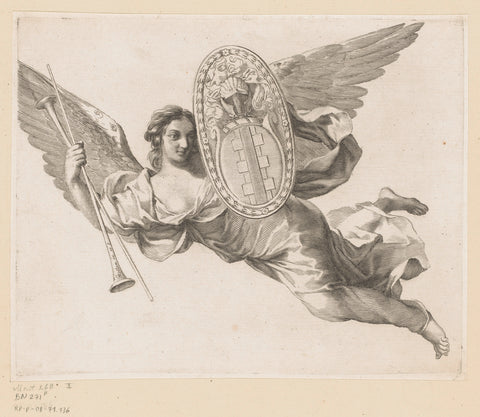 Female figure with wings and coat of arms of Sublet de Noyers, Claude Mellan, 1608 - 1688 Canvas Print