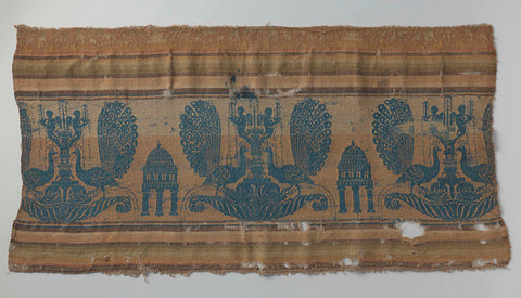 Fragment wool fabric with symmetrical peacock motif, anonymous, 1400 - 1499 Canvas Print