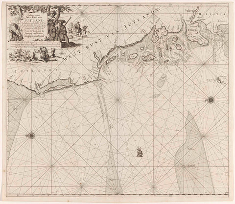 Pass map of the west coast of Jutland, Jan Luyken, 1681 - 1799 Canvas Print