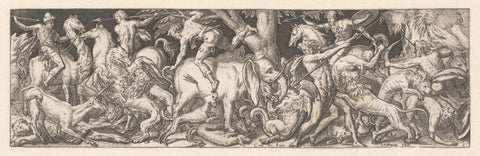 Battle between men, animals and mythical animals, Etienne Delaune, 1528 - 1583 Canvas Print