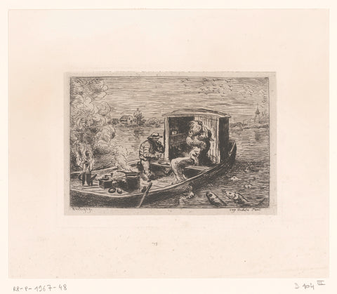 Meal on a sloop, Charles-François Daubigny, 1867 Canvas Print