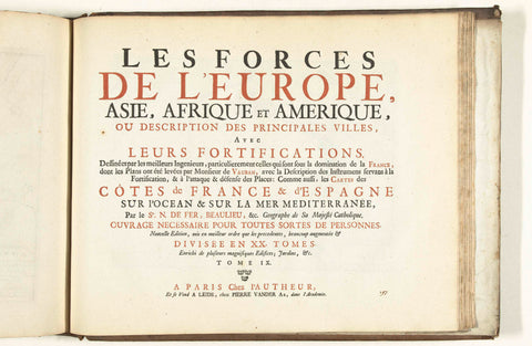 Titelpagina voor het prentwerk: The Forces of Europe, Asia, Africa and America (...) As also the Maps of the Coasts of France and Spain (deel IX), 1726, Pieter van der Aa (I), 1726 Canvas Print