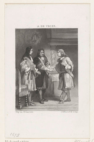 Prince William III reconciles Michiel de Ruyter and Cornelis Tromp, 1673, Johann Heinrich Maria Hubert Rennefeld, 1868-1870 Canvas Print