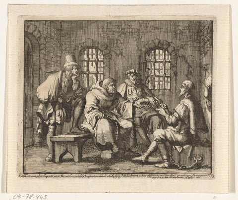 Jacob de Kaarsengieter argues in prison in Bruges with Brother Cornelis, 1569, Jan Luyken, 1683 - 1685 Canvas Print