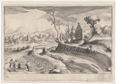 Hilly landscape with a chapel, Simon Frisius, 1611 Canvas Print