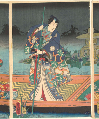 Enemy waves approach the modern prince Genji, Kunisada (I) , Utagawa, 1860 Canvas Print