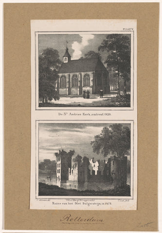 Sint AndriesKerk en ruïne van Slot Bulgersteijn in Rotterdam, Carel Christiaan Antony Last, 1818 - 1876 Canvas Print