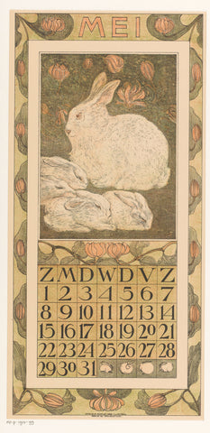 Calendar sheet may with rabbits, Theo van Hoytema, 1909 Canvas Print