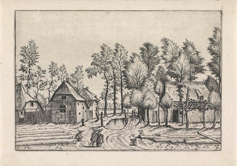 Dorpsstraat with tree trunks, Johannes or Lucas van Doetechum, 1610 - before 1676 Canvas Print