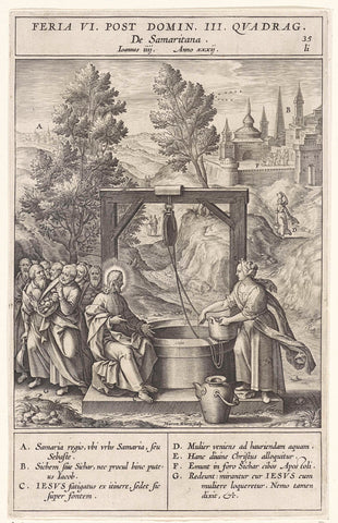 Christ and the Samaritan woman at the well, Hieronymus Wierix, 1593 Canvas Print