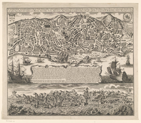 Map of Lisbon with a view of Lisbon during the earthquake in 1755, Matthaeus Seutter (III), 1755 - 1757 Canvas Print