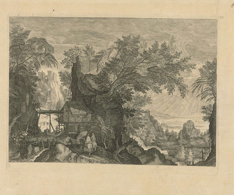 Rocky landscape with two horsemen, Aegidius Sadeler, 1597 - 1629 Canvas Print