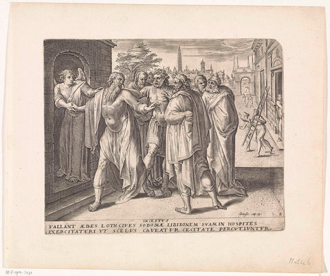 Lot urges the crowd to calm down, Hans Collaert (I) (attributed to), 1596 - 1643 Canvas Print