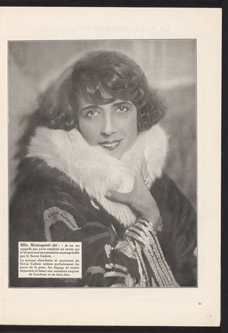 Femina, Mars 1928: page XI: photo of Mlle Mistinguett, posing for an advertisement of the soap Cadum, anonymous, 1928 Canvas Print