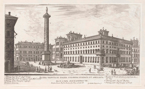 Piazza Colonna with the Column of Marcus Aurelius in Rome, Giovanni Battista Falda, 1665 Canvas Print