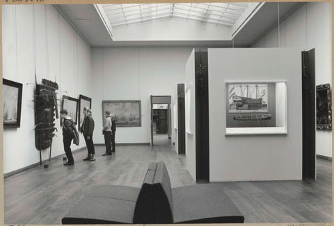 Room seen to the northwest with visitors at paintings and a coat of arms rack, 1964 Canvas Print