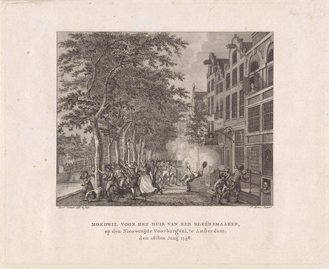 Riot in front of a tailor's house in Amsterdam, 1747, Reinier Vinkeles (I), 1800 - 1806 Canvas Print