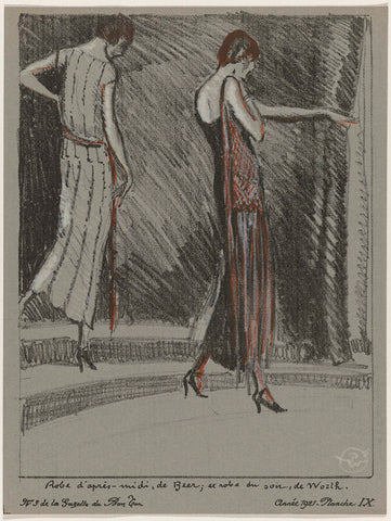 Gazette du Bon Ton, 1921 - No. 3, Pl. IX: Afternoon dress, de Beer; and evening dress, by Worth., Porter Woodruff, 1921 Canvas Print