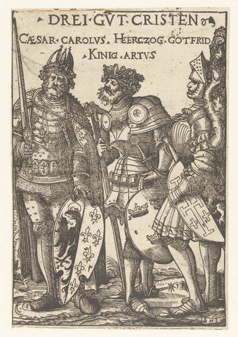 Charlemagne, Godfrey IV of Bouillon and King Arthur as three Christian heroes, Hans Burgkmair (I), 1516-1581 Canvas Print