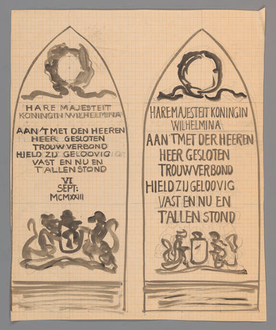 Two designs for panels (?) on the occasion of the silver jubilee of Queen Wilhelmina, 6 September 1923, Carel Adolph Lion Cachet, 1874 - 1945 Canvas Print