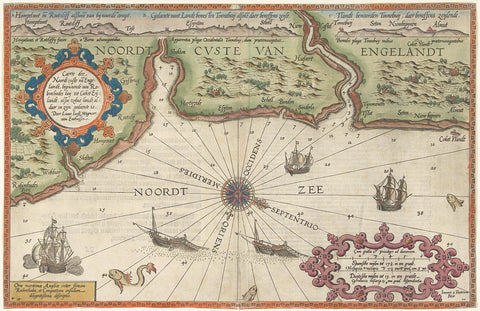 Map of the north coast of England at Newcastle upon Tyne, Joannes van Doetechum (I), 1580 - 1583 Canvas Print