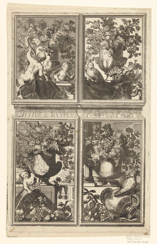 Four vertical upper door panels, Daniël Marot (I), after 1703 - before 1800 Canvas Print