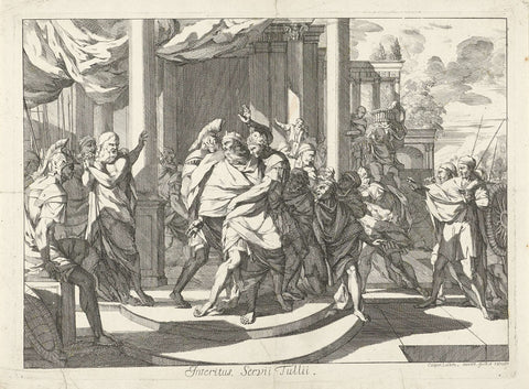 Servius Tullius, King of Rome, murdered, Caspar Luyken, 1698 - 1708 Canvas Print