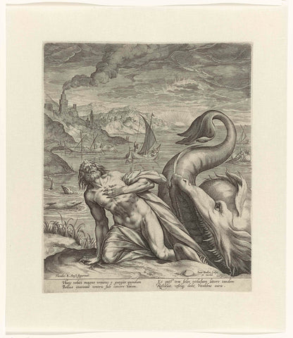 Jonah spat out by the whale, Johann Sadeler (I), c. 1582 - before 1600 Canvas Print