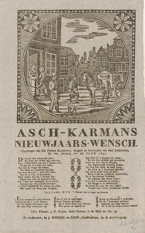 New Year's wish of the Amsterdam ash cartmen for the year 1830, anonymous, 1829 - 1830 Canvas Print